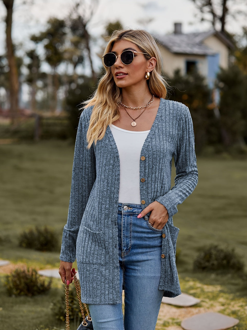 GR Warmer Gerippter Baumwolle Strickcardigan Für Damen | Perfekt Für Lässige Tage