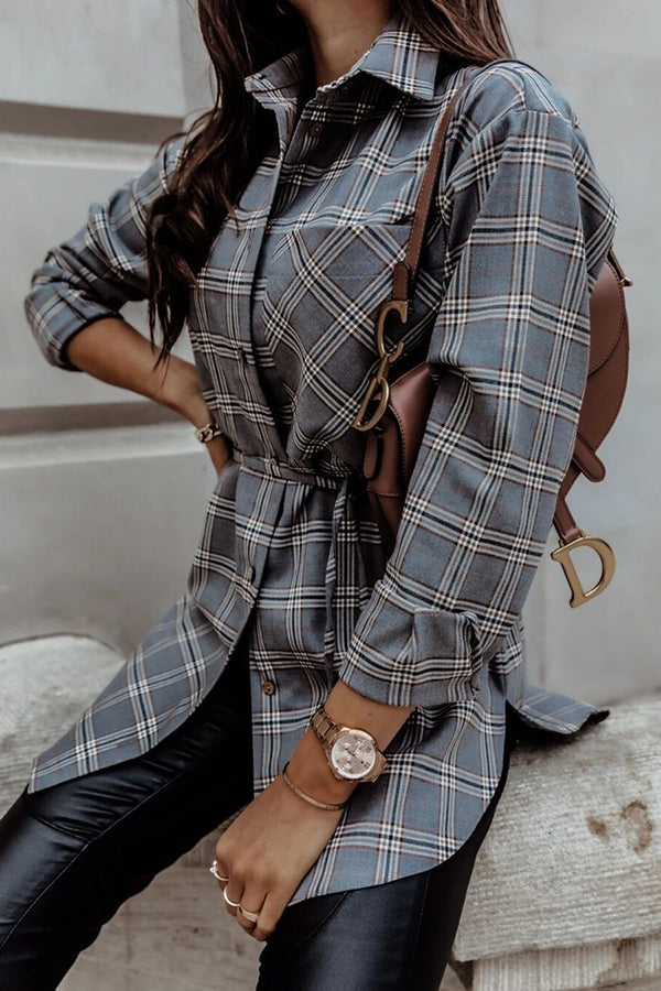 GR | Grab My Hand Checkered Button-Up Belt Shirt