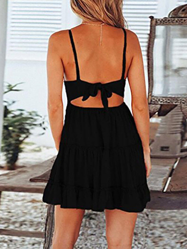 GR | Women's Dress Sling Lace Open Back Ruffle Dress