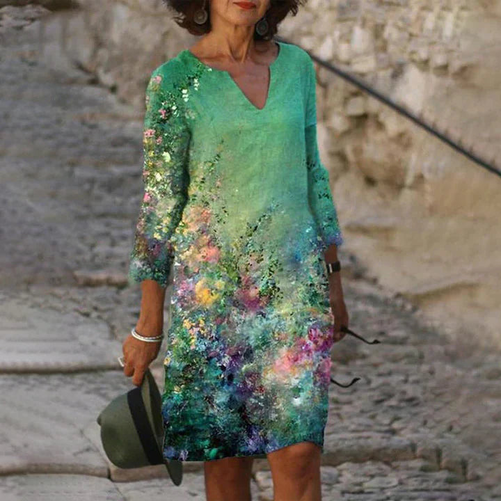GR | Bedrucktes Midi-Kleid mit V-Ausschnitt