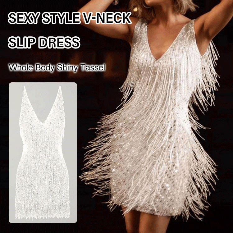 GR | Slip Kleid - Verführerisches V-Ausschnitt Kleid für Einen Stilvollen Look