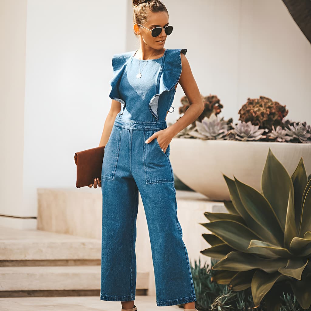 DenimDynasty™ - Denim jumpsuit with open back