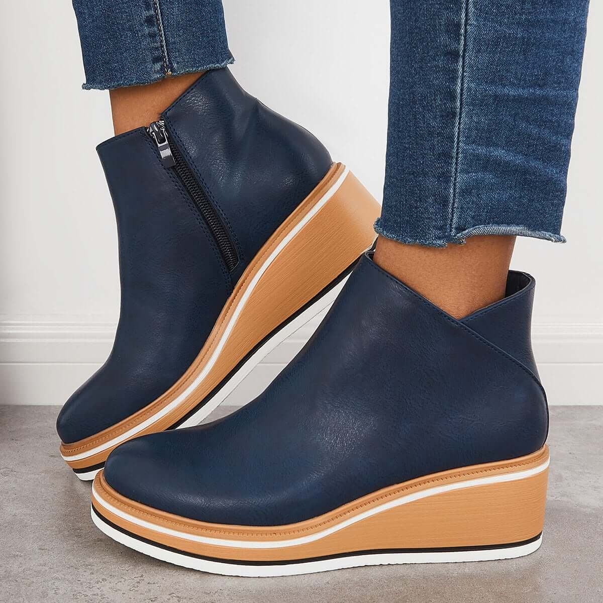 GR | with wedge heel - stylish black women's boots
