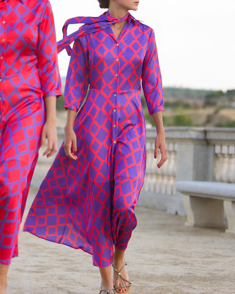 GR | Hemdkleid mit V-Ausschnitt und 3/4 Ärmeln
