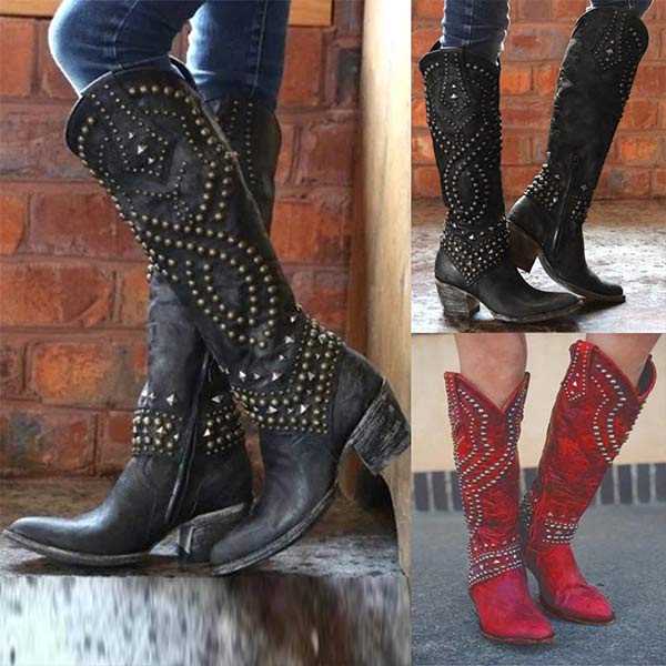 GR - High Boots with Metal Studs and Chunky Heel