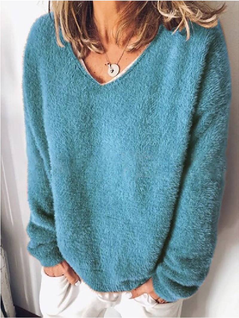 GR - V-neck cuddly plush sweater