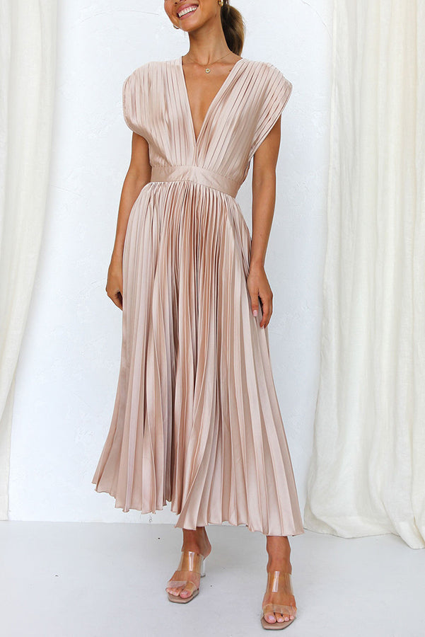 GR | Hallo Schöne Satin Plissee Midi Kleid