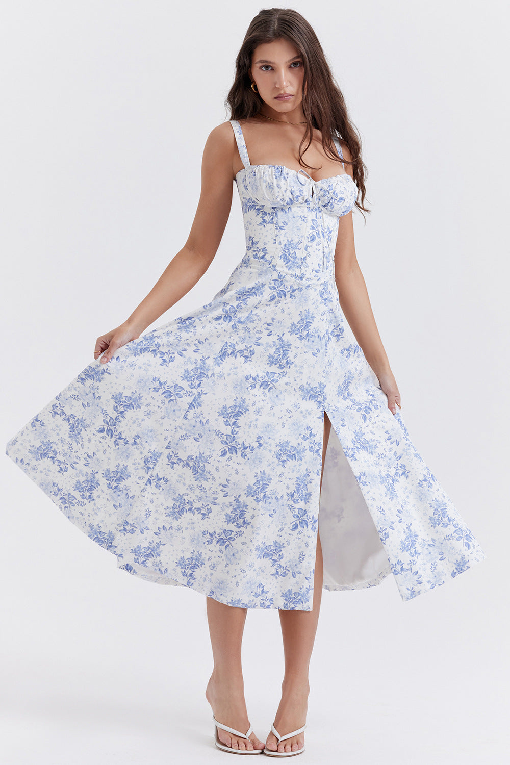 GR cut sundress for women with French flair and seductive hip slit"