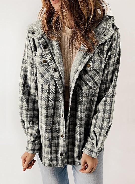 GR | Plaid Jacket Long Sleeve Buckle Wool with Hood