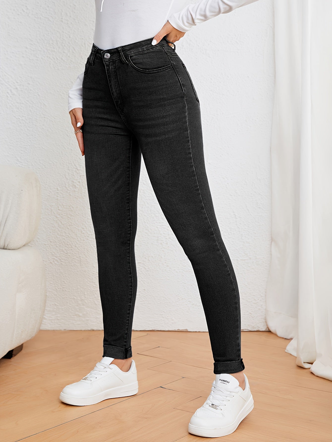 GR | Olivgrüne High Waist Slim Fit Jeans Mit Stretch Denim