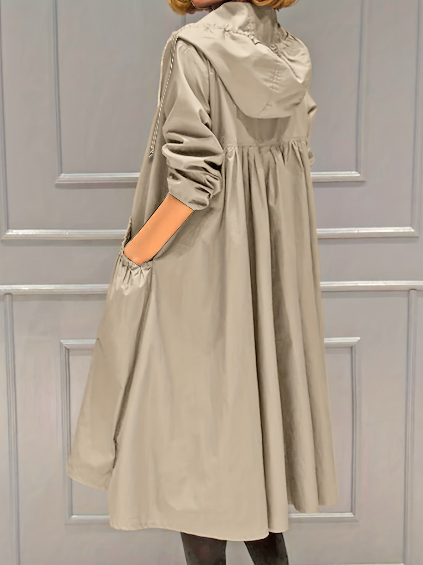 GR | Women's Casual Long Jacket with Hood and Zipper