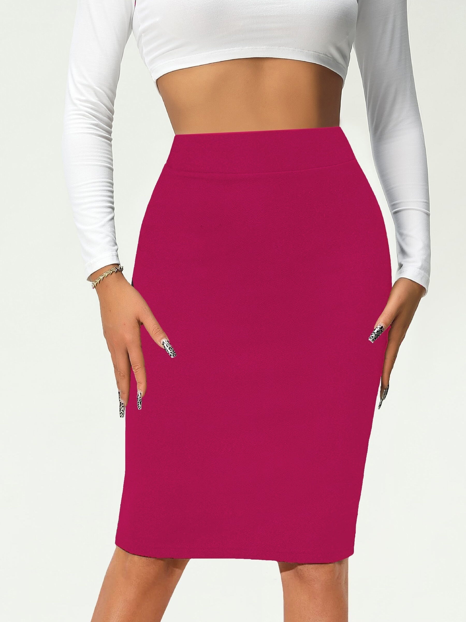 GR | Solid Color High Waist Pencil Skirt