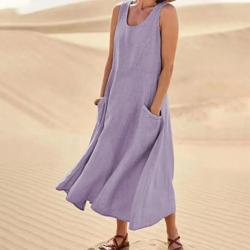 GR | Sleeveless linen dress with pockets for women