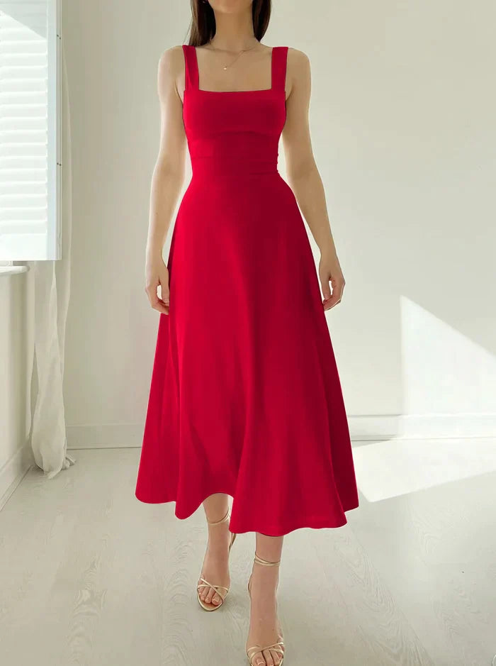 GR - Elegantes ärmelloses A-Linien-Midikleid – Zeitloser Chic | Fit-and-Flare Midikleid – Perfekt für jeden Anlass