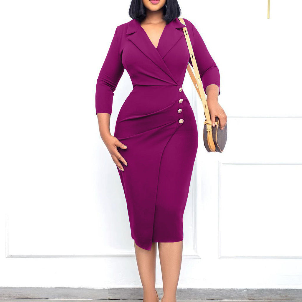 GR fashion women's suit collar button dress