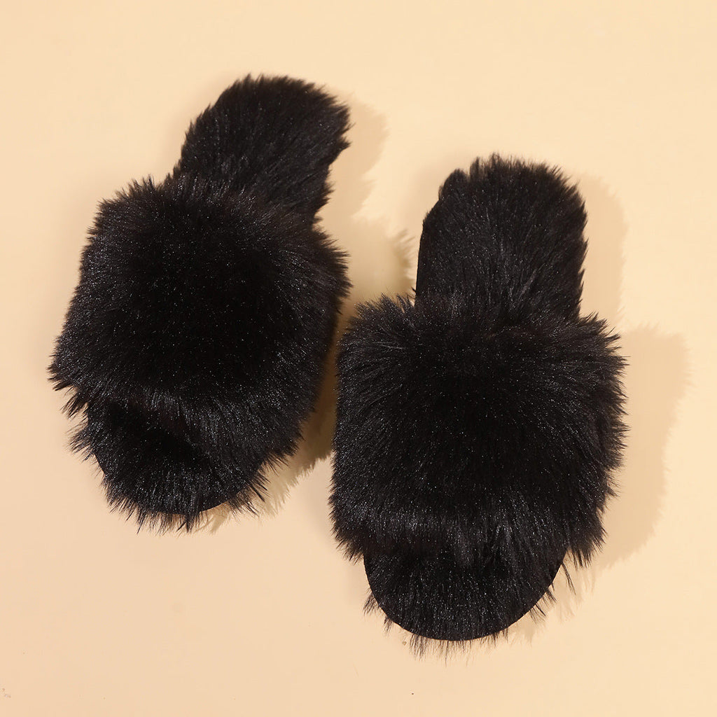 GR | Mules - Women's slippers with open toe and faux fur