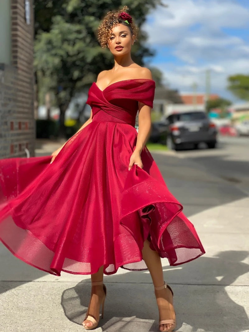 GR | Elegante Off Shoulder Brautjungfernkleid