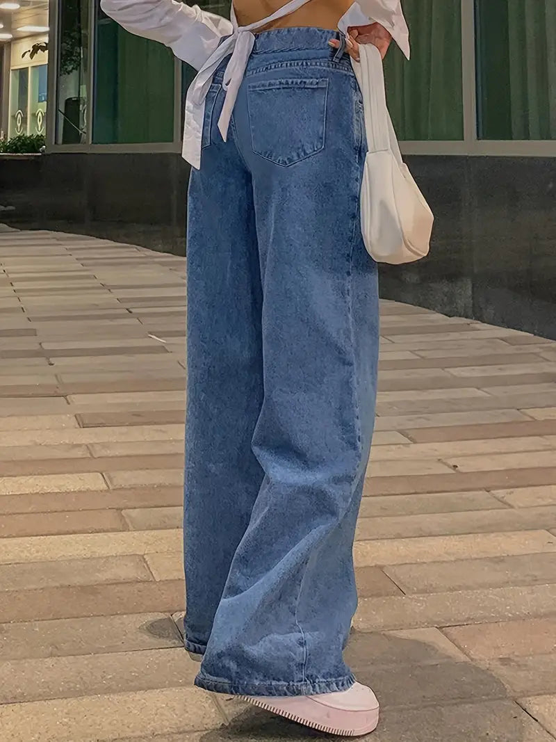 GR | Dark Blue Loose Baggy Boyfriend Jeans with Low Waist