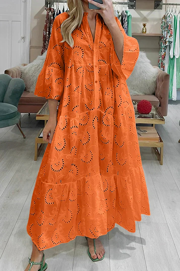 GR | Elegant dress with embroidered eyelets