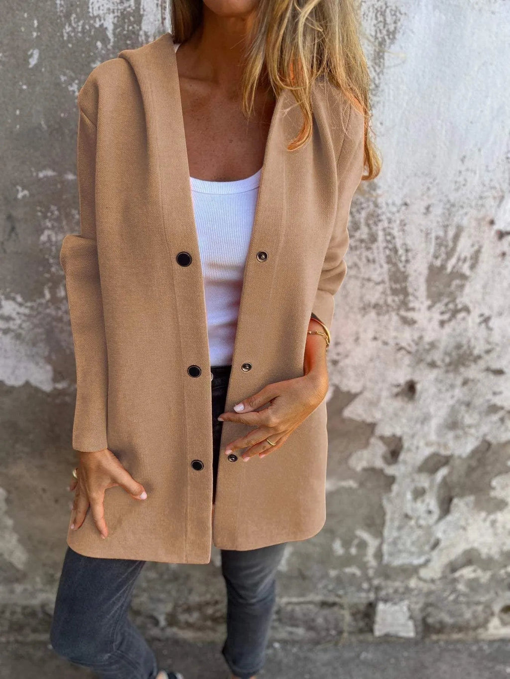 GR | Casual single-breasted cardigan with hood