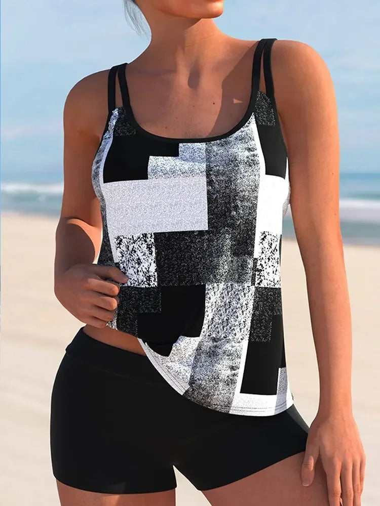 GR Tankini with double straps and geometric print