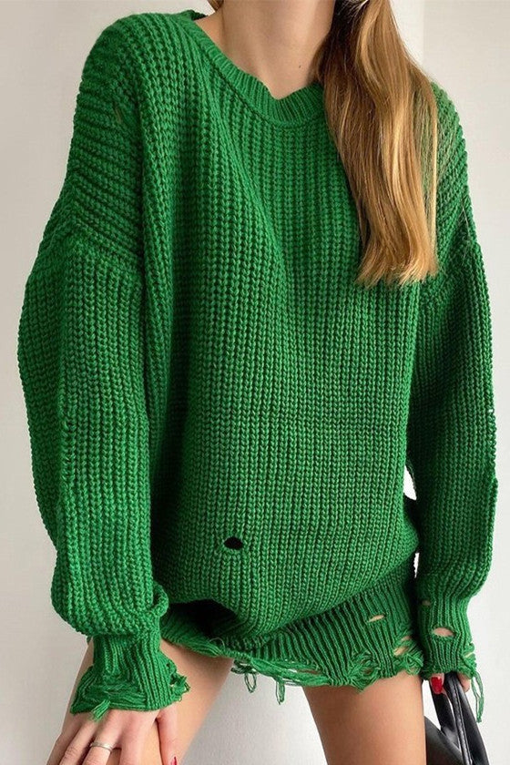 GR Ripped O Neck Oversized Sweater Kleid