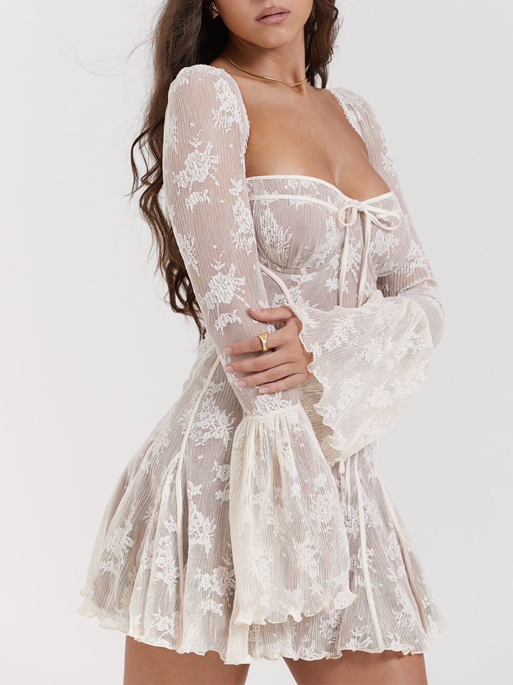Sexy mini cocktail dress with corset top and long sleeves – party dress and evening dress