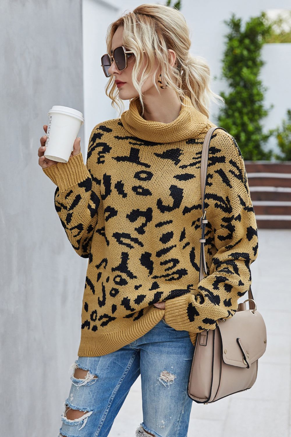 GR Loose leopard print turn-down collar sweater
