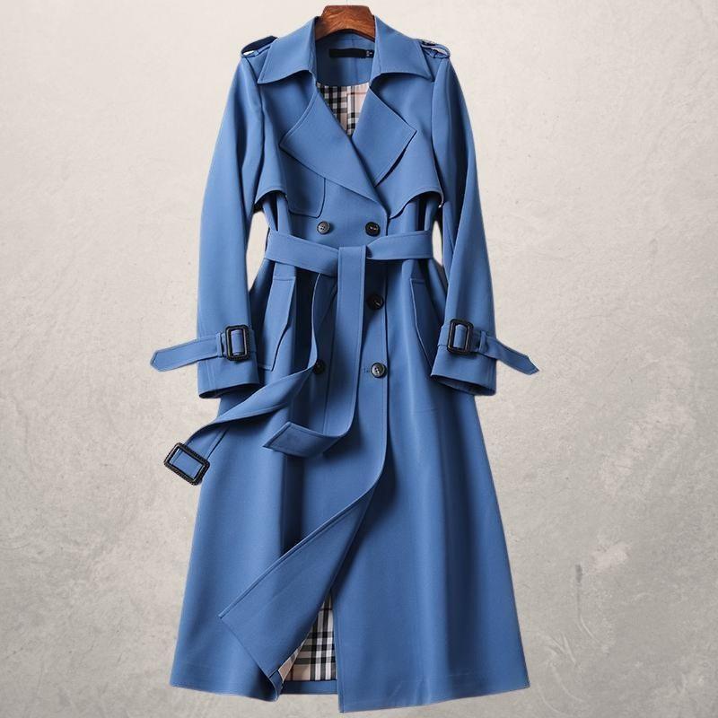 GR | Long trench coat, classic cut, double-breasted with belt and storm flap