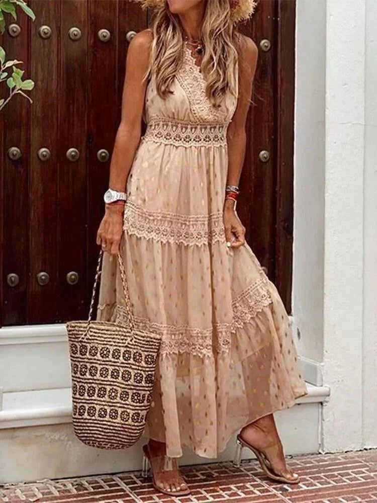 GR | Stilvolle Lange Kleid Mit Spitzen Details