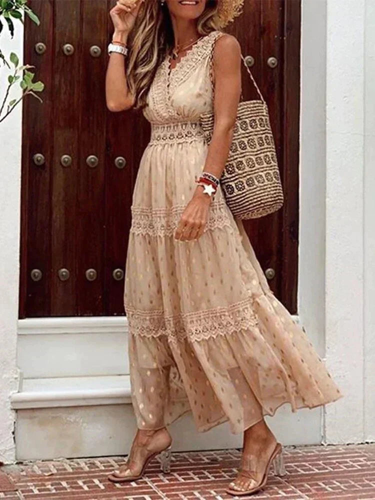 GR | Stilvolle Lange Kleid Mit Spitzen Details