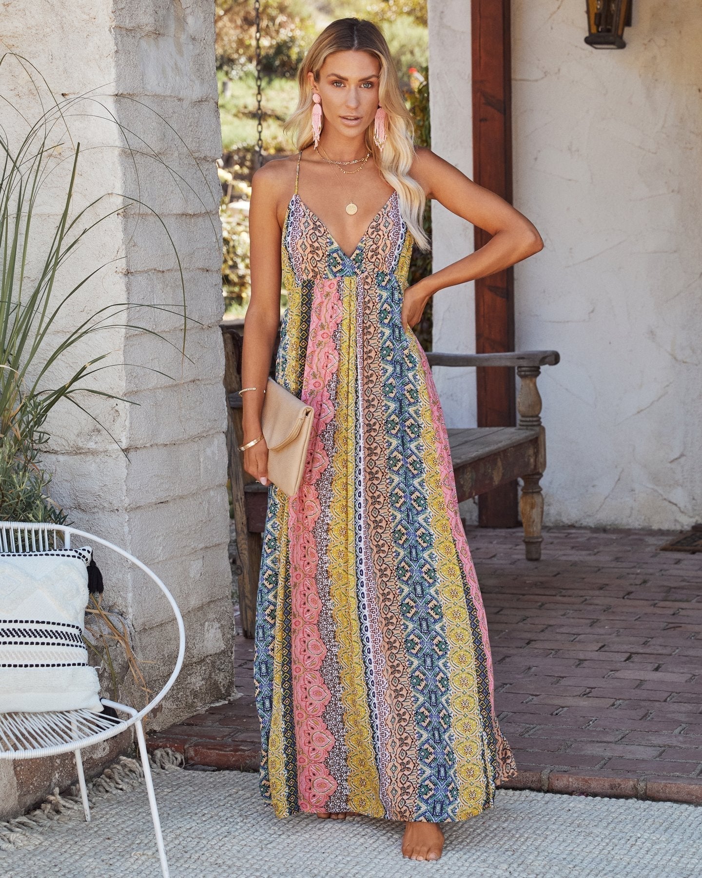 GR | V-Ausschnitt Boho Gedrucktes Kleid