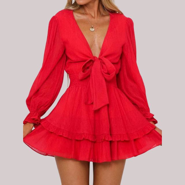 GR | Wrap dress with ruffles and waistband