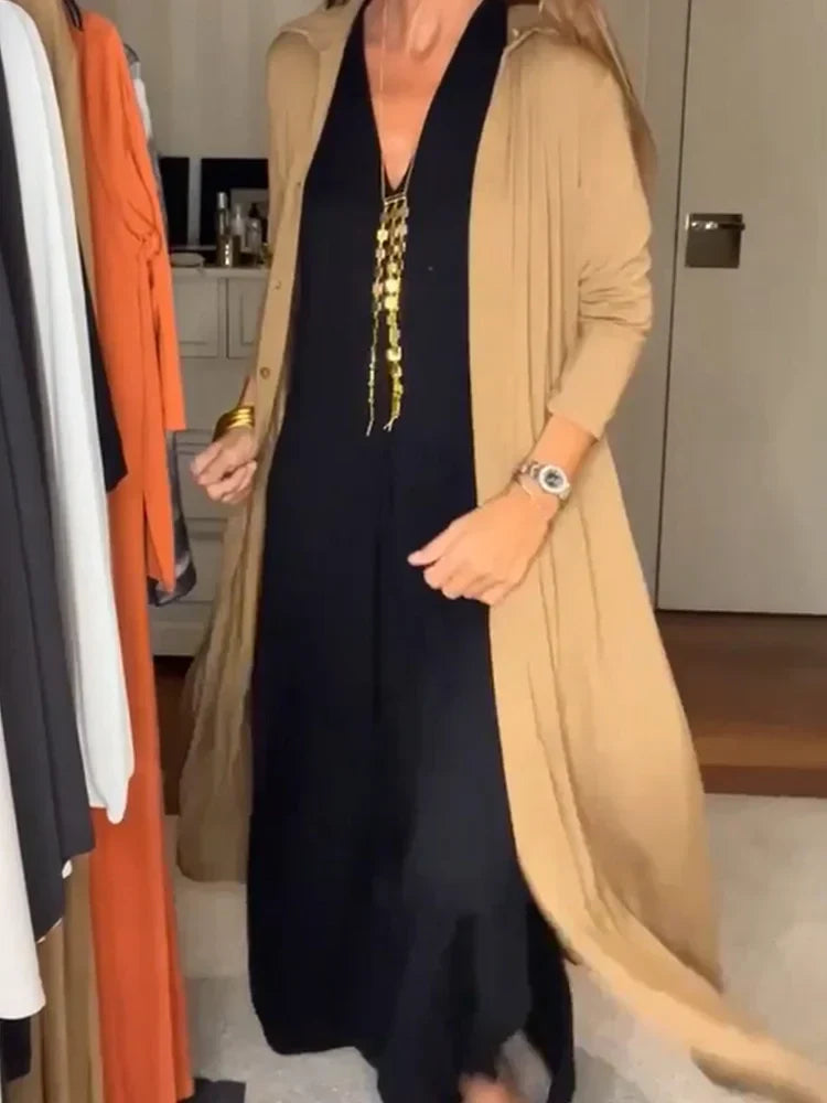 GR | Lässiger Einfarbiger Strickjacke