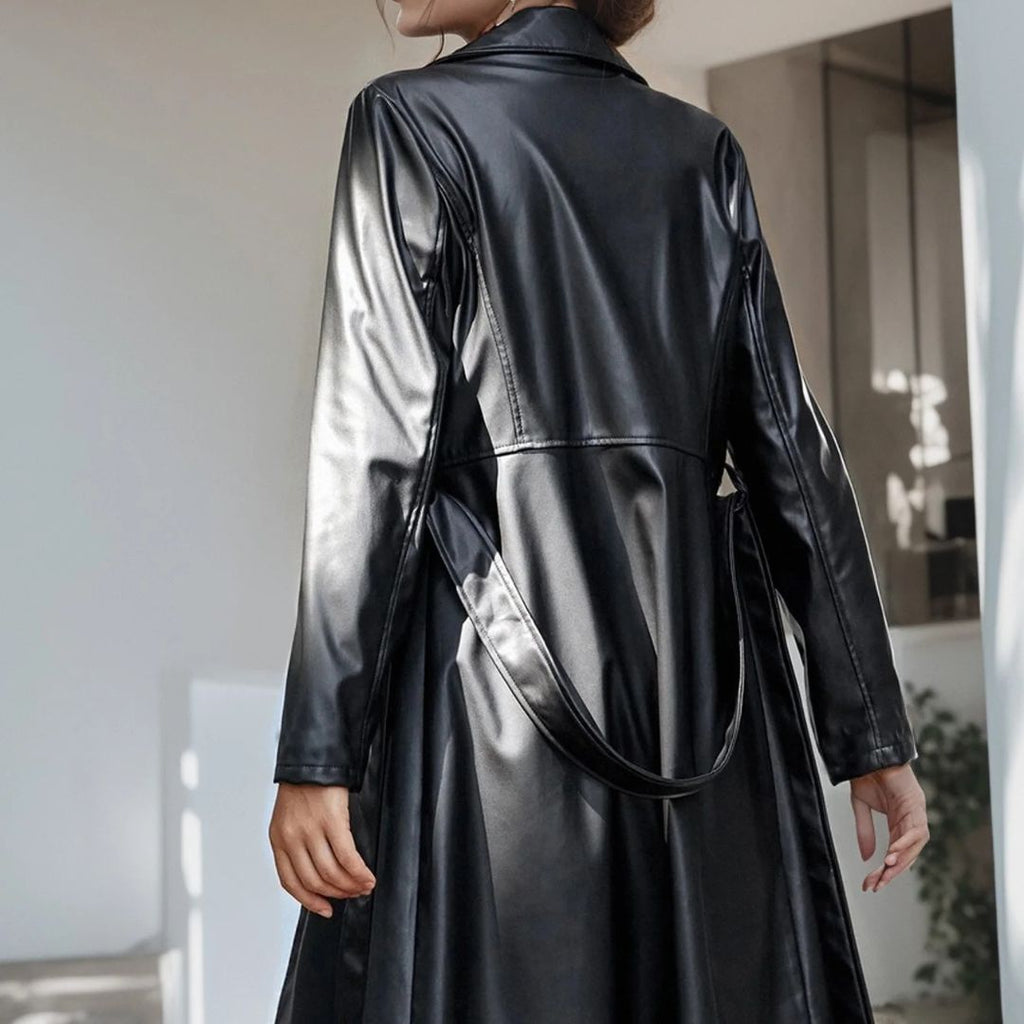 GR | Faux leather trench coat with belt