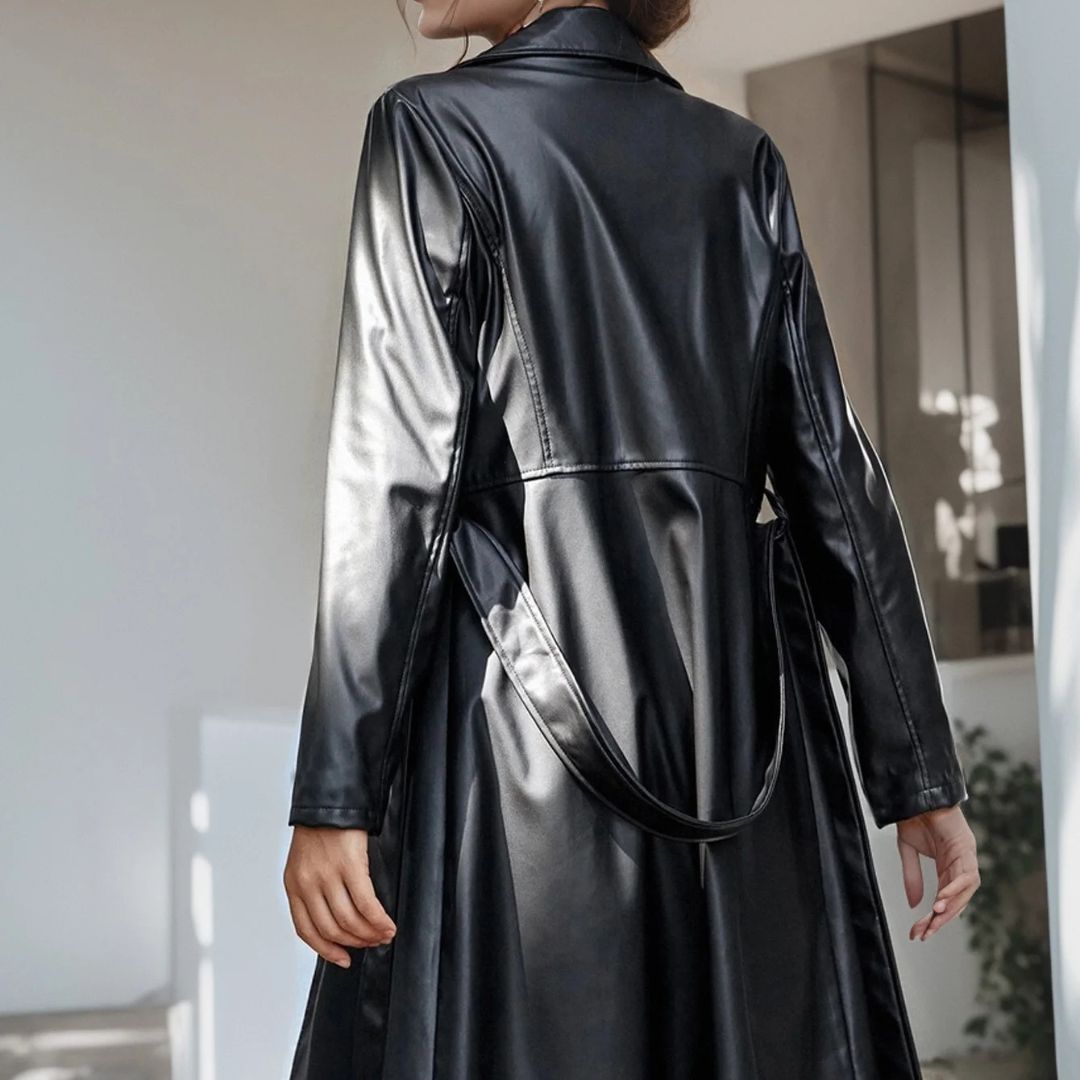 GR | Faux leather trench coat with belt