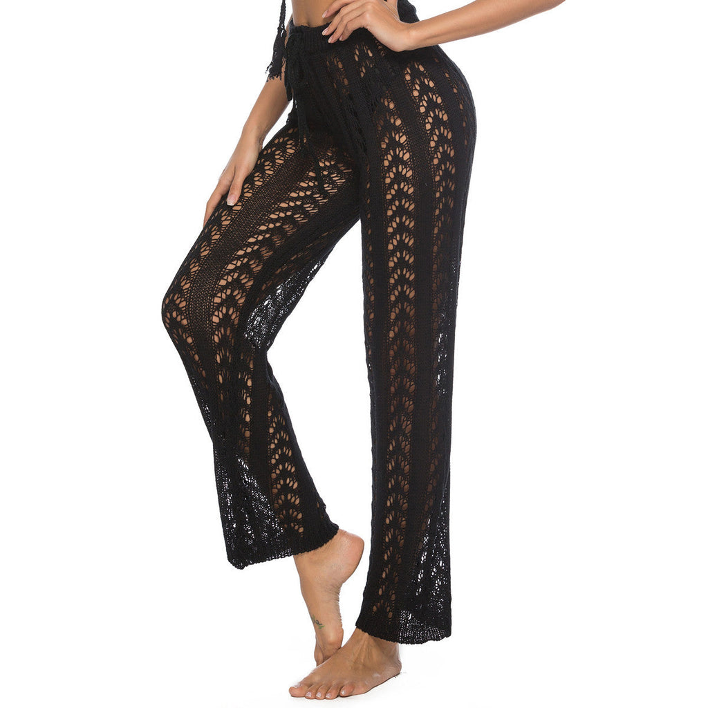 Damen elegante Häkelstrandhose mit luftiger Passform und elastischem Bund GR