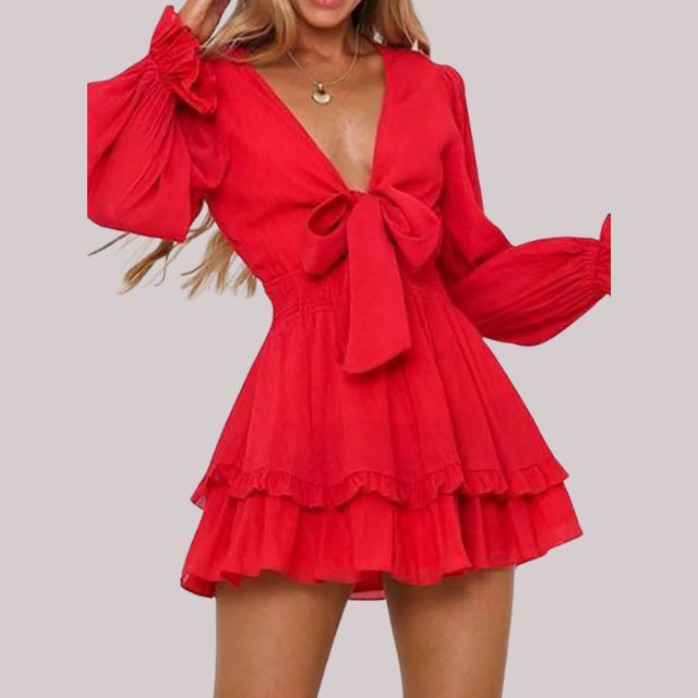 GR | Wrap dress with ruffles and waistband