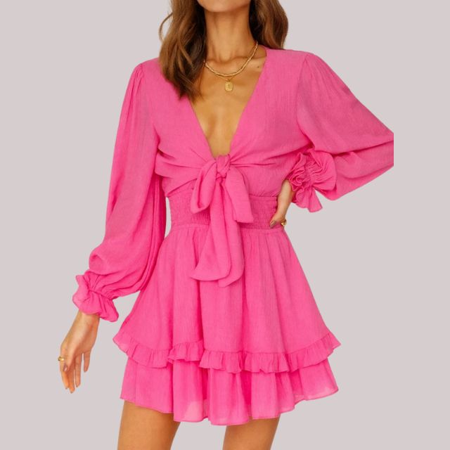 GR | Wrap dress with ruffles and waistband