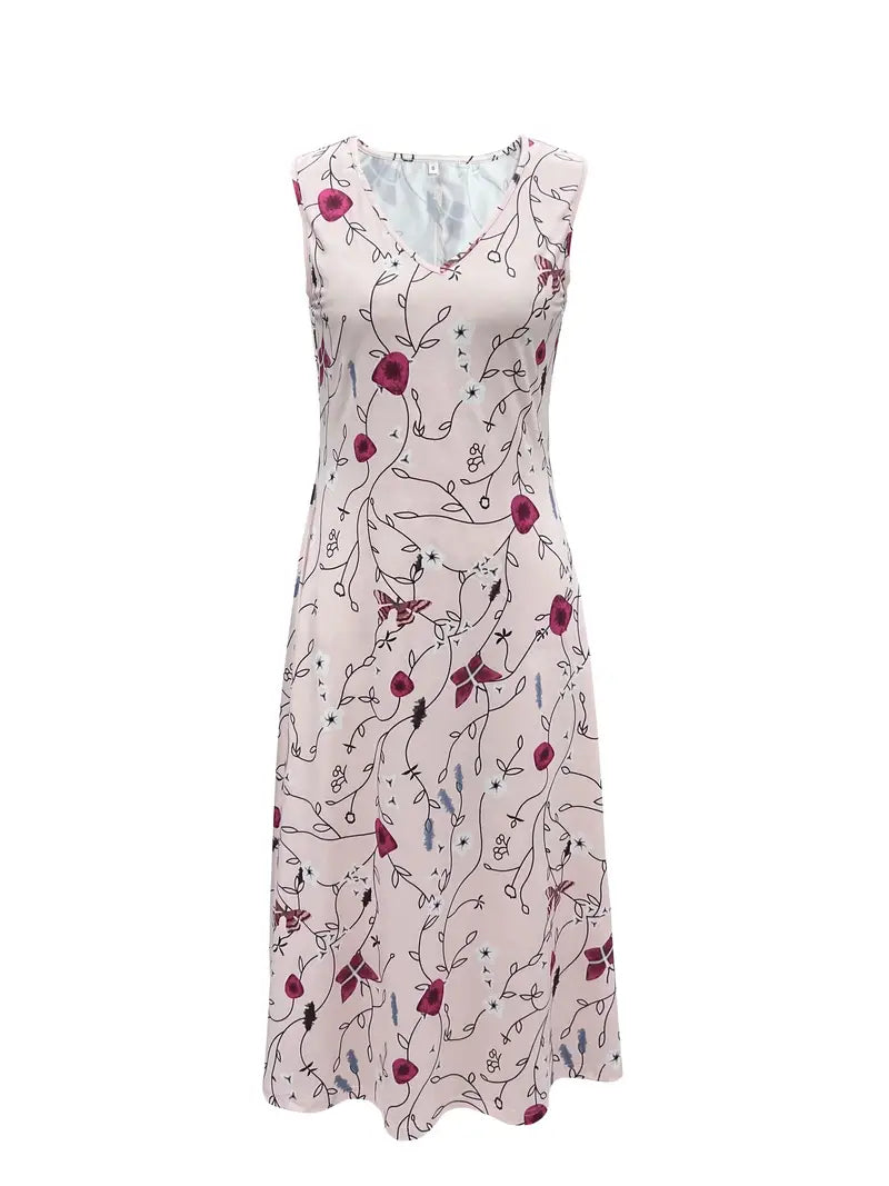 GR | Split dress with V-neck and sleeveless floral top
