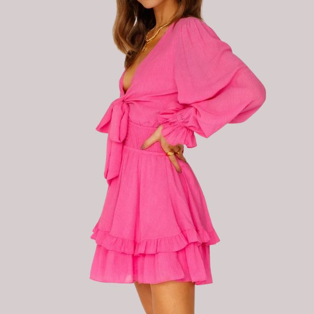 GR | Wrap dress with ruffles and waistband