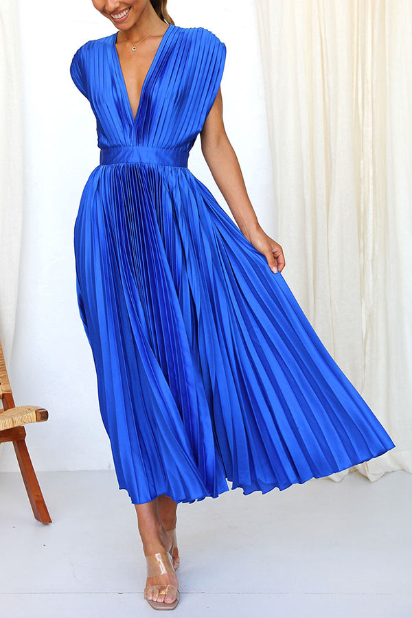 GR | Hallo Schöne Satin Plissee Midi Kleid