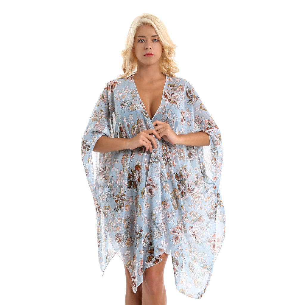 Women's elegant chiffon wrap with floral design and asymmetrical hem, size S