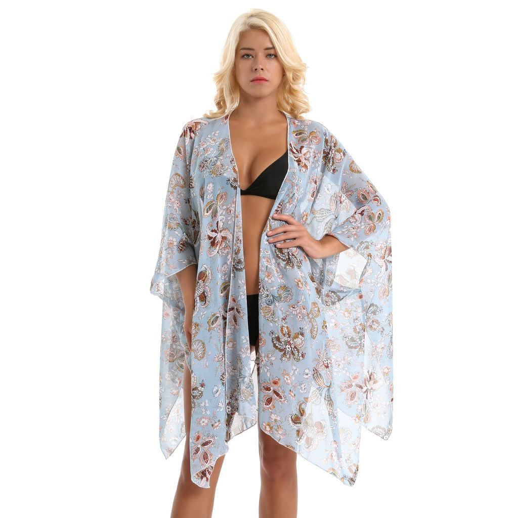 Women's elegant chiffon wrap with floral design and asymmetrical hem, size S