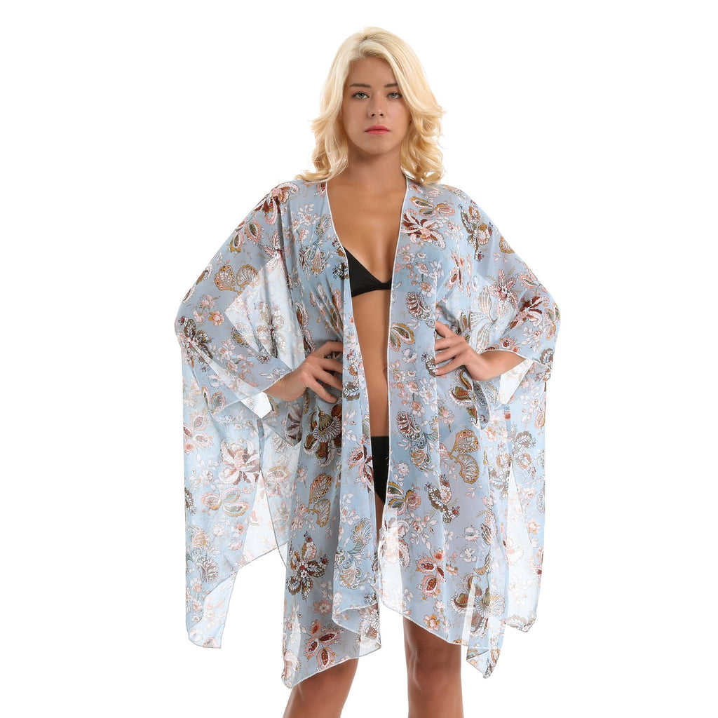 Women's elegant chiffon wrap with floral design and asymmetrical hem, size S