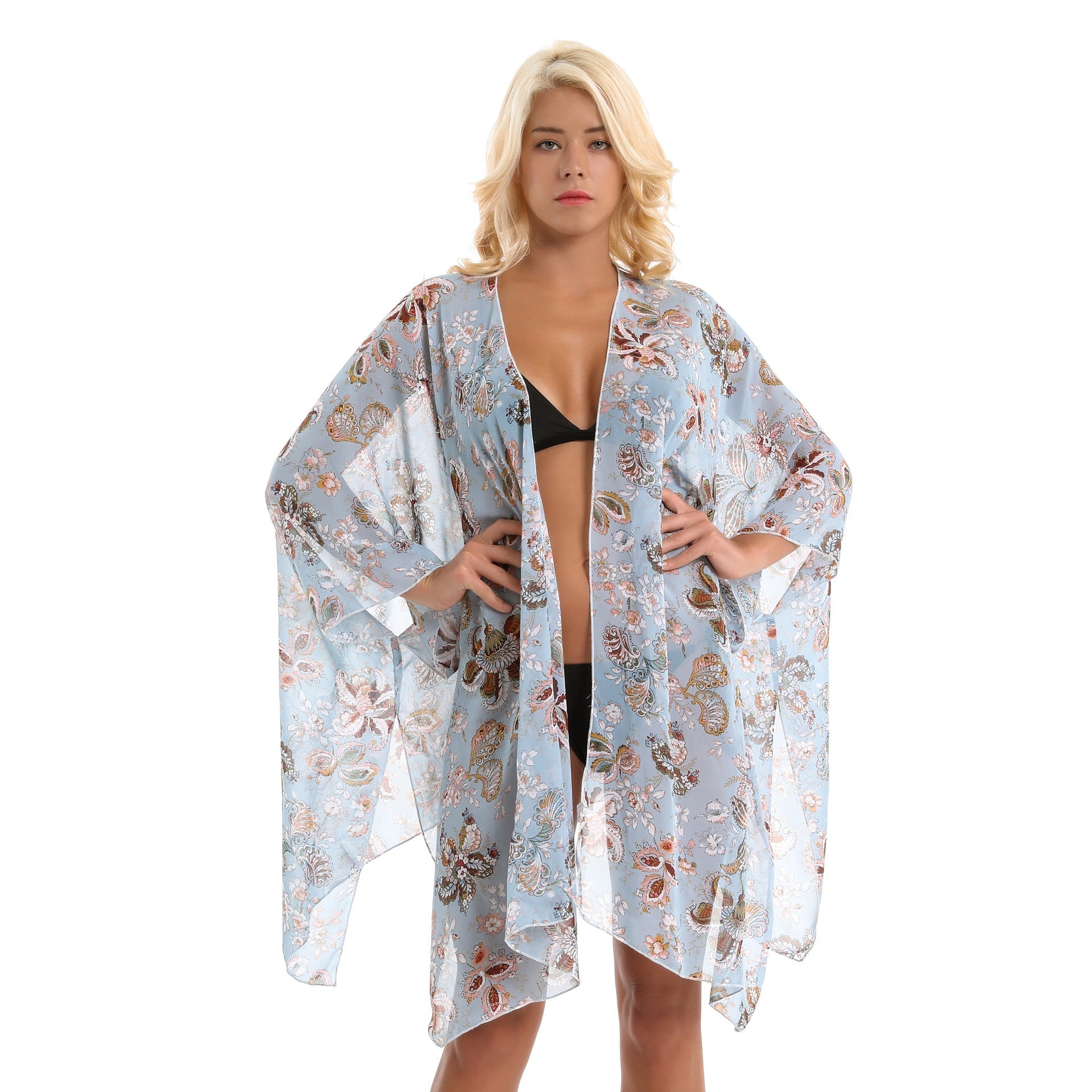 Women's elegant chiffon wrap with floral design and asymmetrical hem, size S