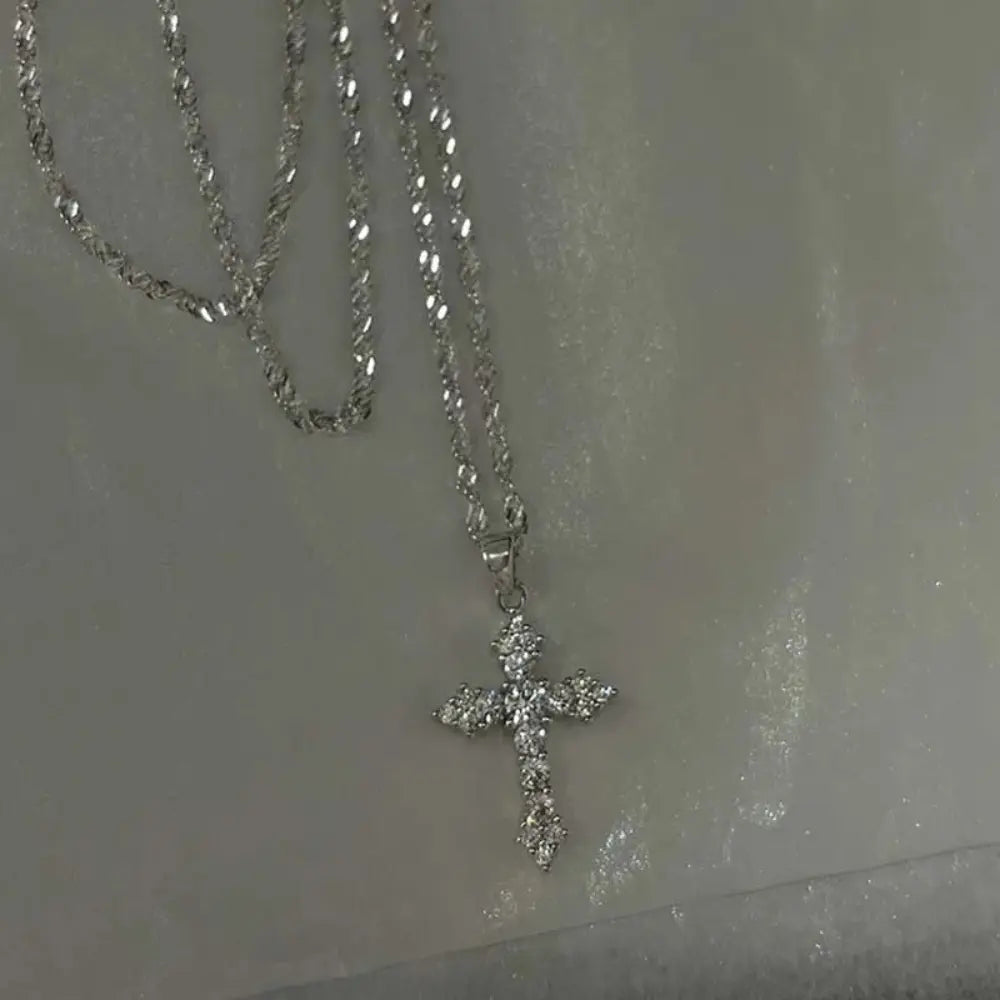 GR | Crystal Zircon Cross Pendant Necklace for Women