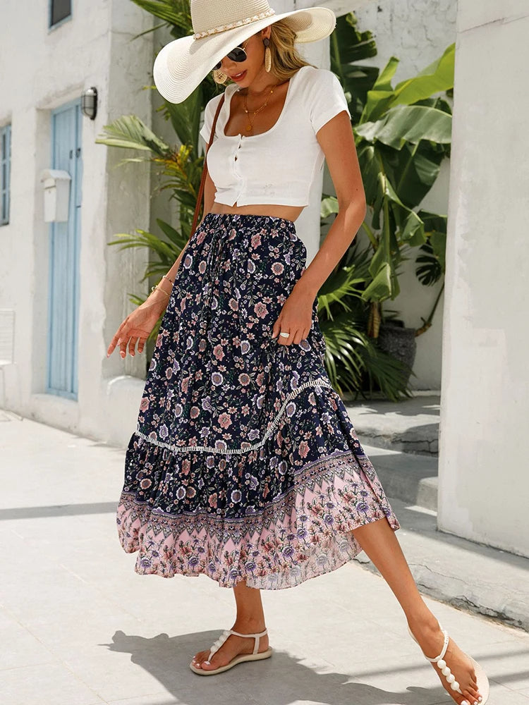 GR | Boho Skirt with Elastic Waistband Women's