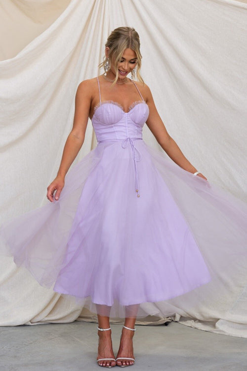 GR | Rare Beauty Tüll Rückenfreies Midi Kleid