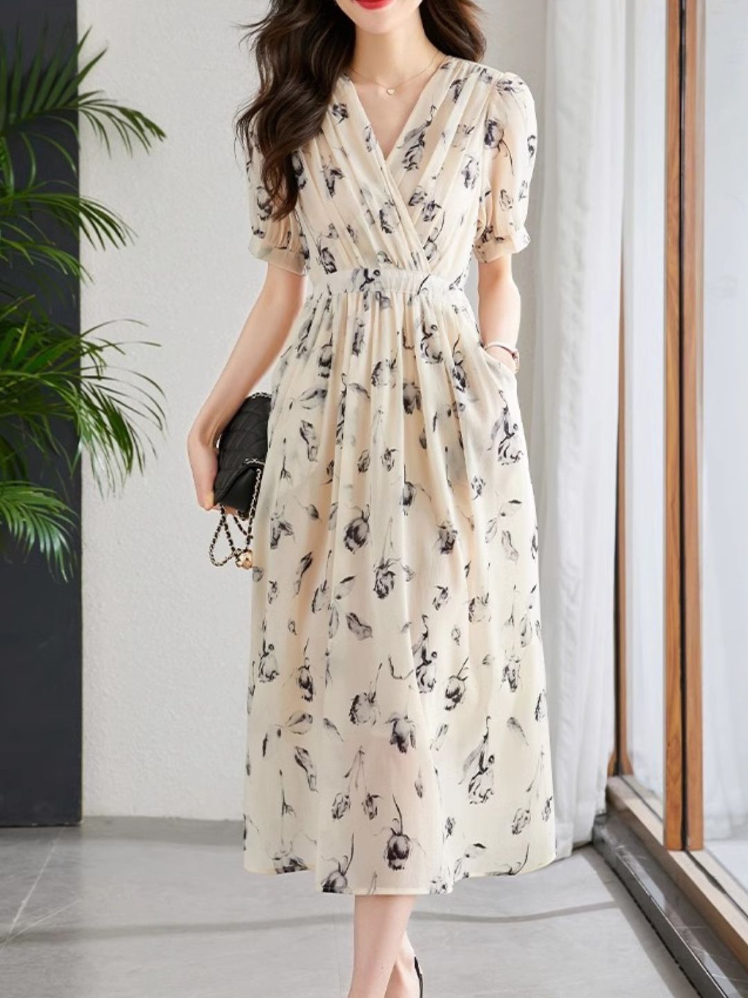GR | Temperament Kurzarm Chiffonkleid